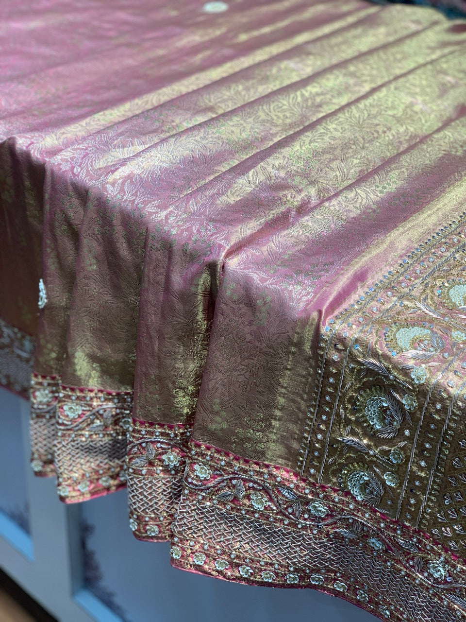 Baby pink Pure Kanjivaram x Hand Embroidery