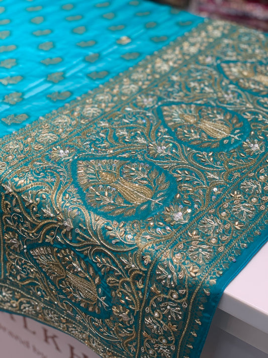 Firozi Georgette Banarasi x Hand Embroidery