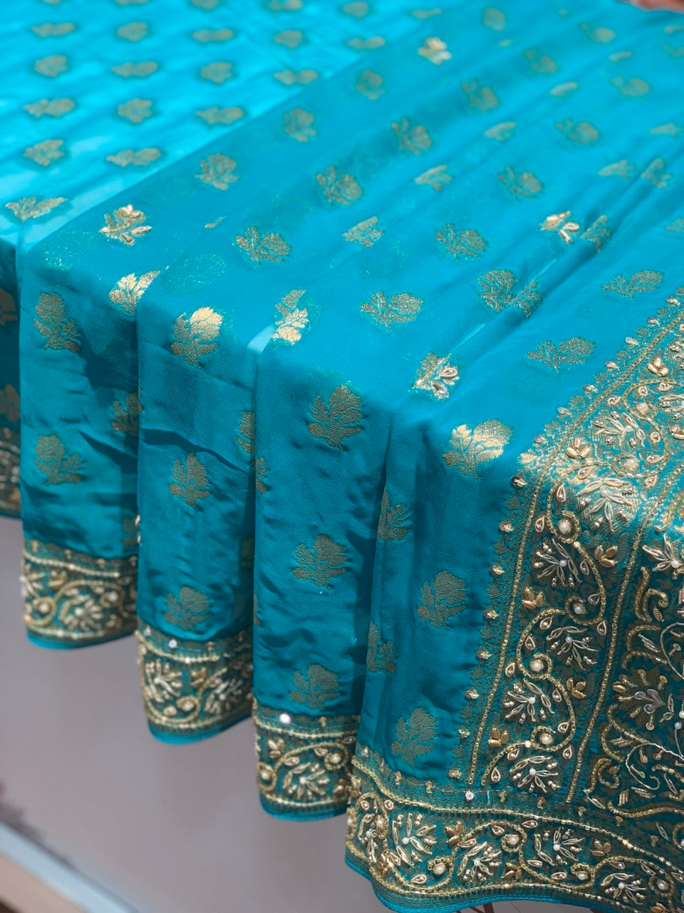 Firozi Georgette Banarasi x Hand Embroidery