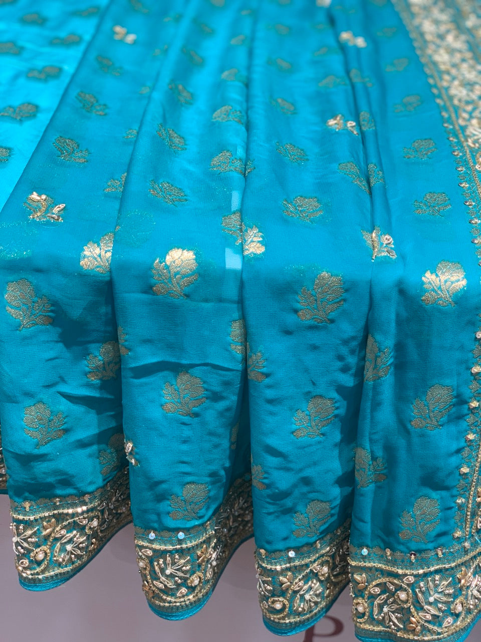 Firozi Georgette Banarasi x Hand Embroidery