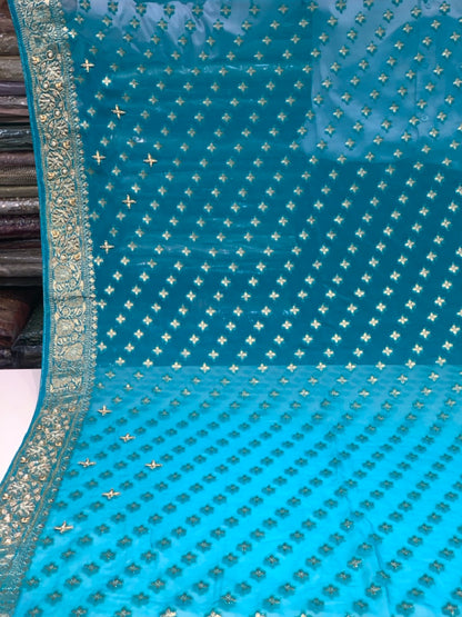 Firozi Georgette Banarasi x Hand Embroidery