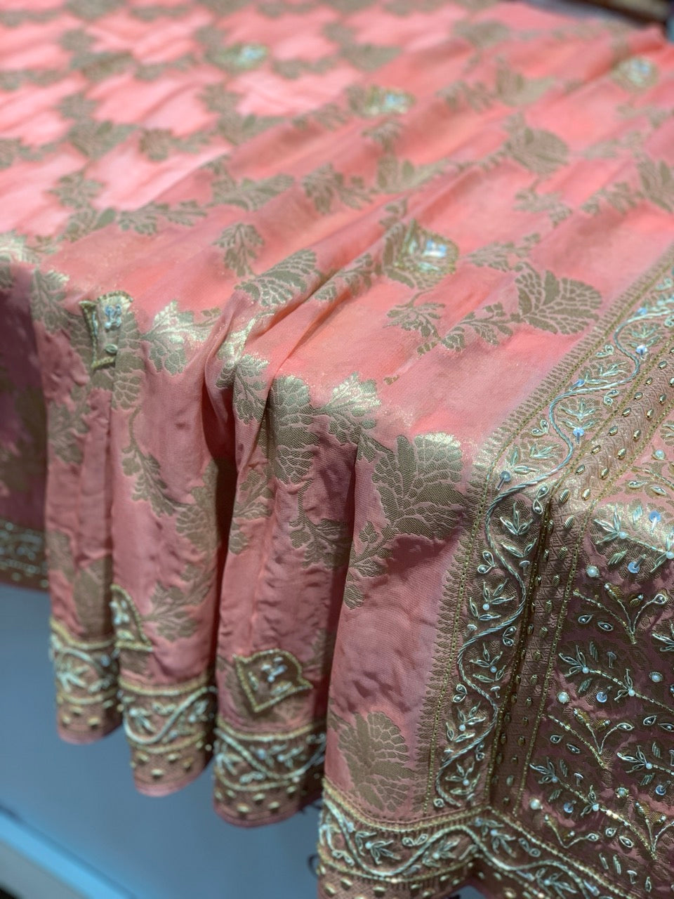 Pink Banarasi Georgette x Hand Embroidery