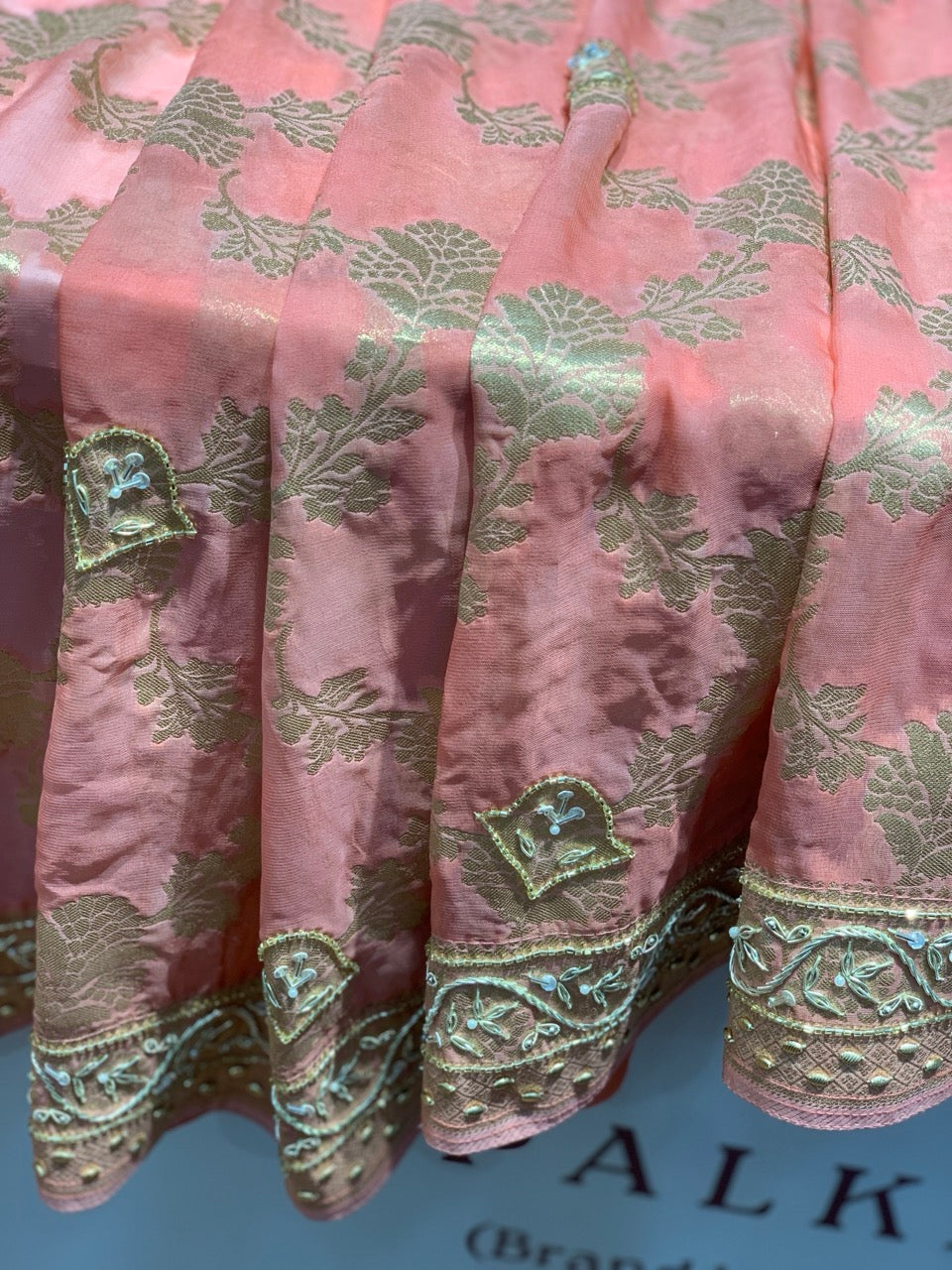 Pink Banarasi Georgette x Hand Embroidery