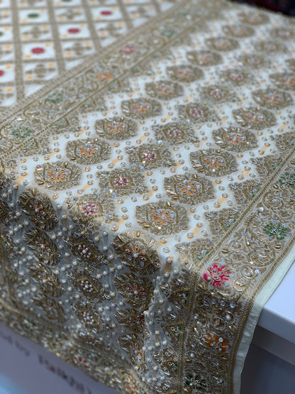 Off-White Banarasi Georgette x Hand Embroidery