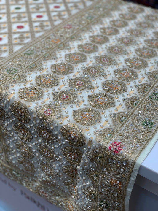 Off-White Banarasi Georgette x Hand Embroidery