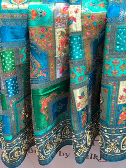 Rama Green Gajji Silk Rangkat x Hand Embroidery