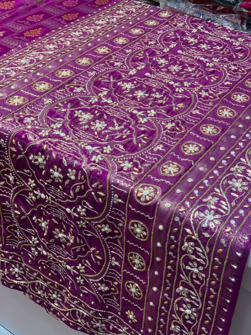 Purple Banarasi Mashru x Hand Embroidery