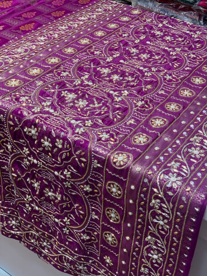 Purple Banarasi Mashru x Hand Embroidery