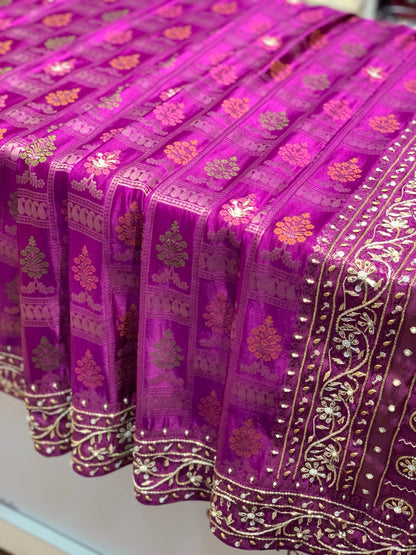 Purple Banarasi Mashru x Hand Embroidery