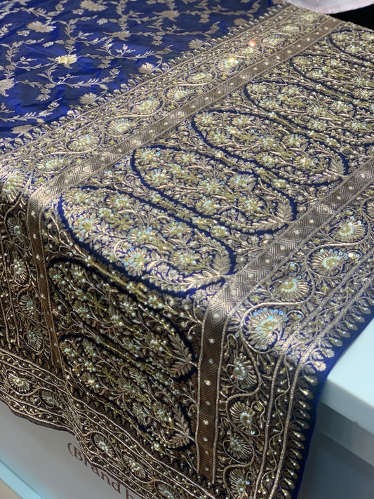 Blue Pure Banarasi x Hand Embroidery
