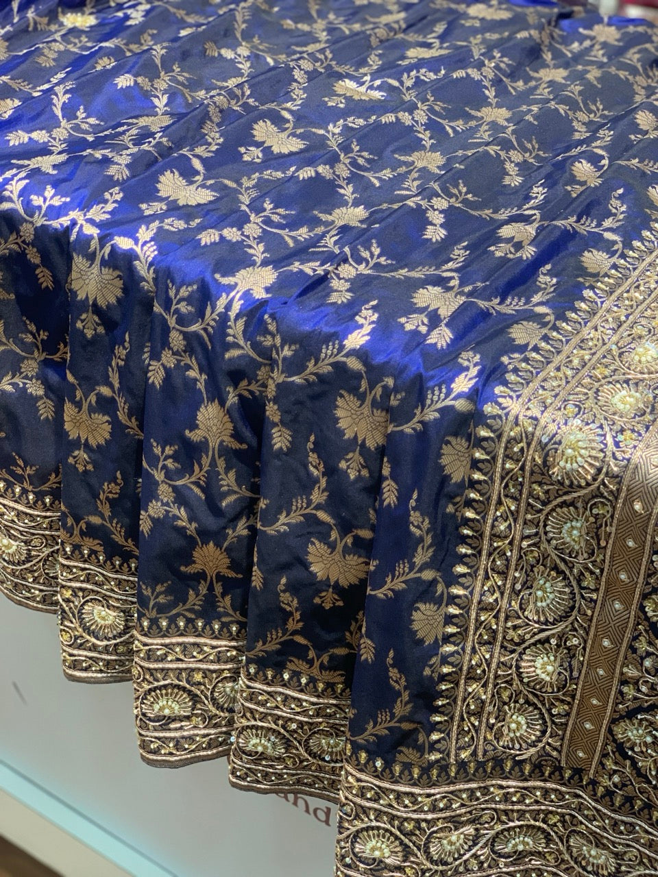 Blue Pure Banarasi x Hand Embroidery