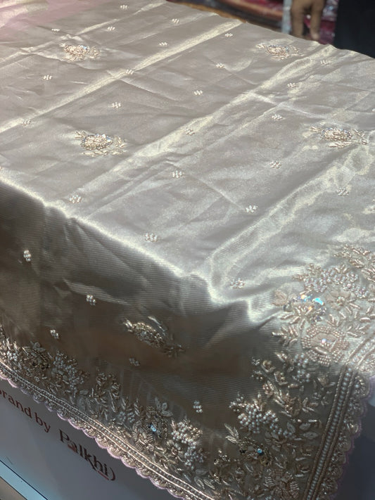 Beige Pure Tissue Kanjivaram x Hand Embroidery