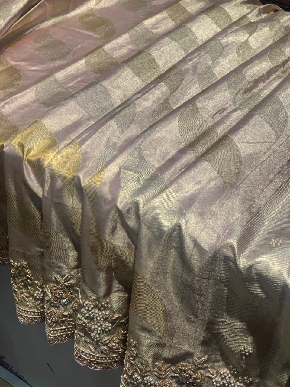 Beige Pure Tissue Kanjivaram x Hand Embroidery