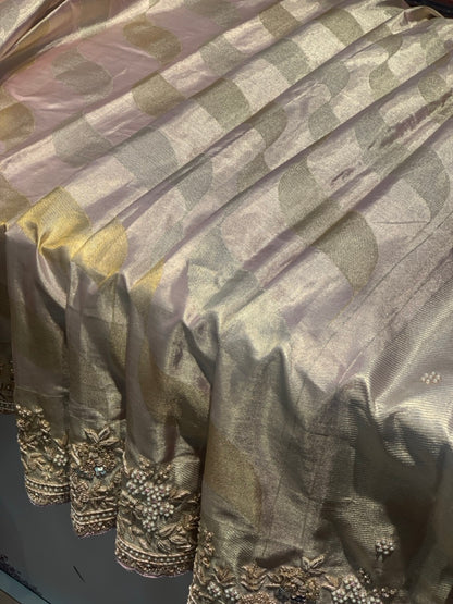 Beige Pure Tissue Kanjivaram x Hand Embroidery