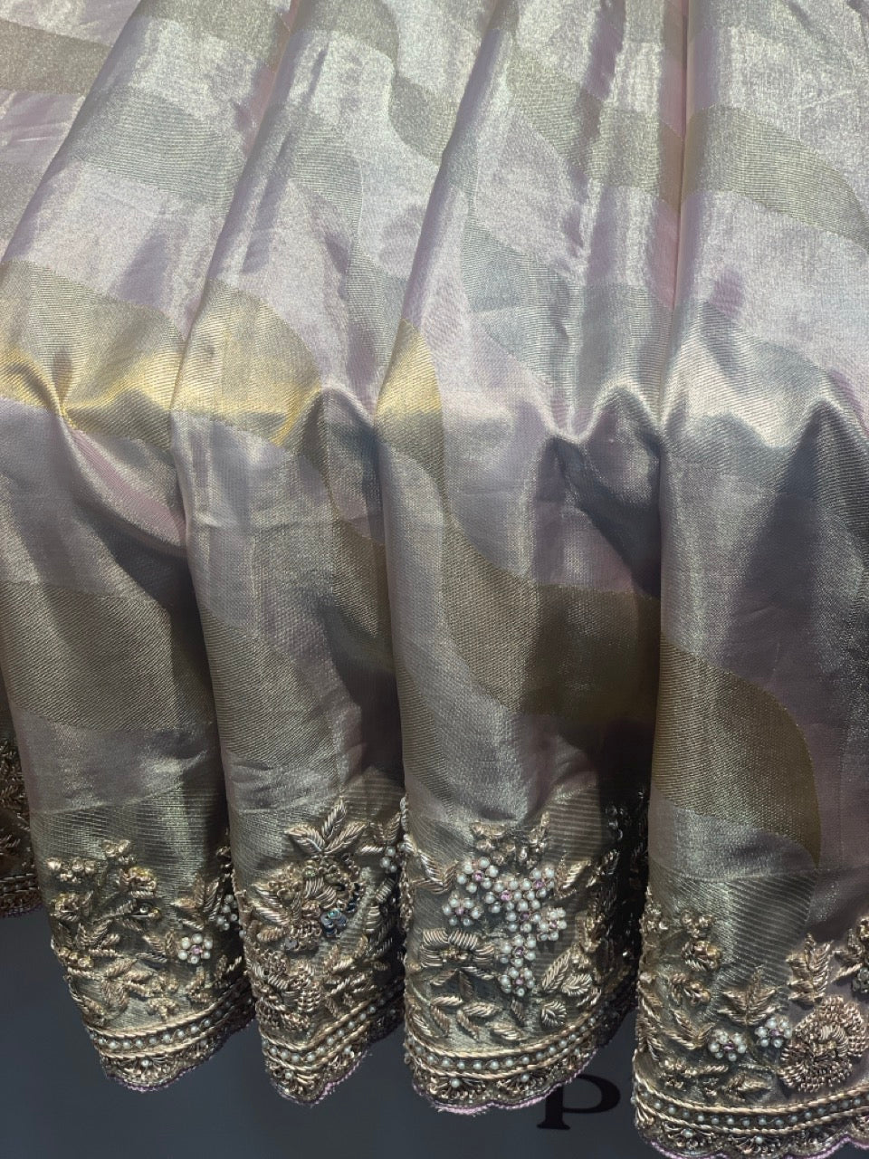 Beige Pure Tissue Kanjivaram x Hand Embroidery