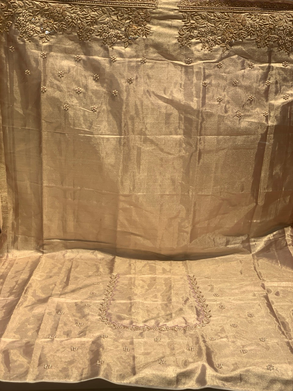 Beige Pure Tissue Kanjivaram x Hand Embroidery