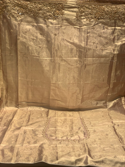Beige Pure Tissue Kanjivaram x Hand Embroidery