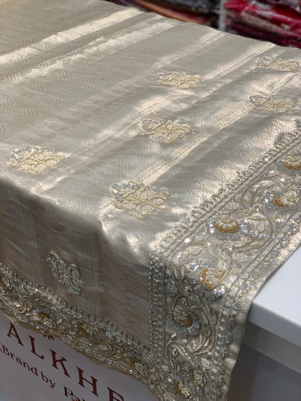 Beige Pure Tissue Kanjivaram x Hand Embroidery
