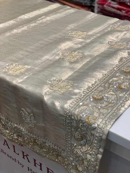 Beige Pure Tissue Kanjivaram x Hand Embroidery