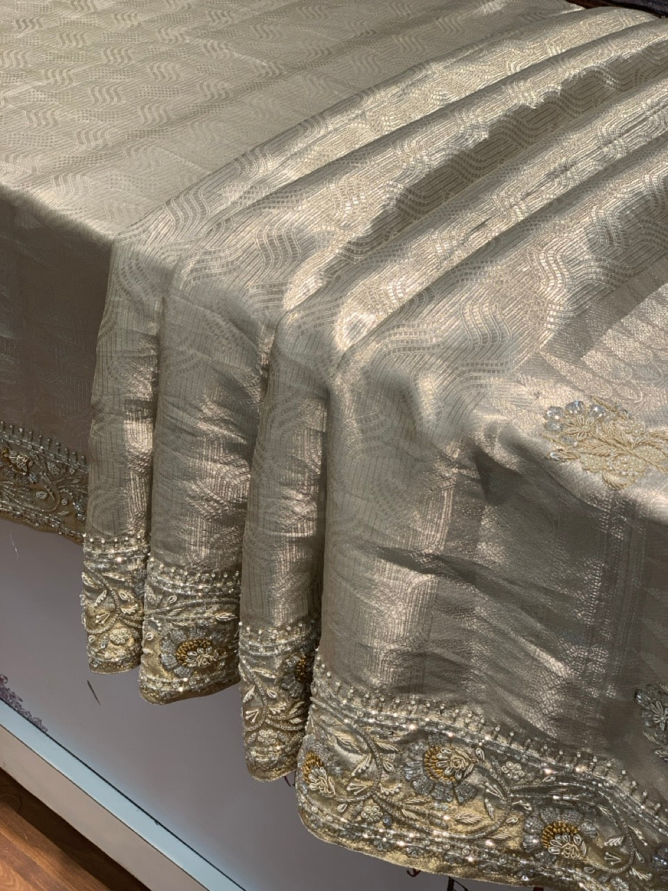 Beige Pure Tissue Kanjivaram x Hand Embroidery