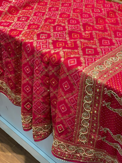 Pink Bandhej x Hand Embroidery