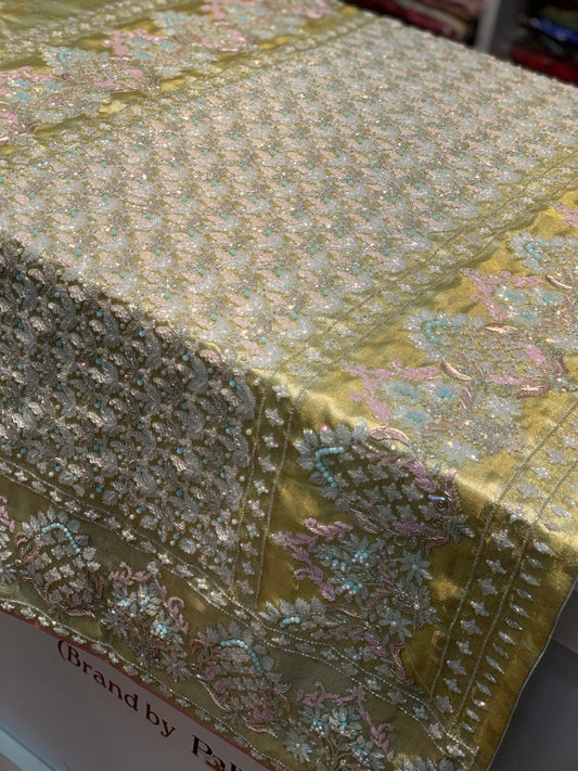 Pista Green Pure Kanjivaram x Hand Embroidery