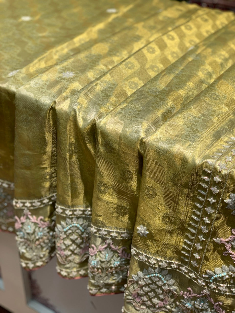Pista Green Pure Kanjivaram x Hand Embroidery