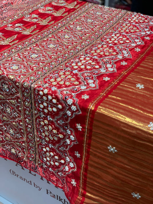 Red Ajrakh x Hand Embroidery