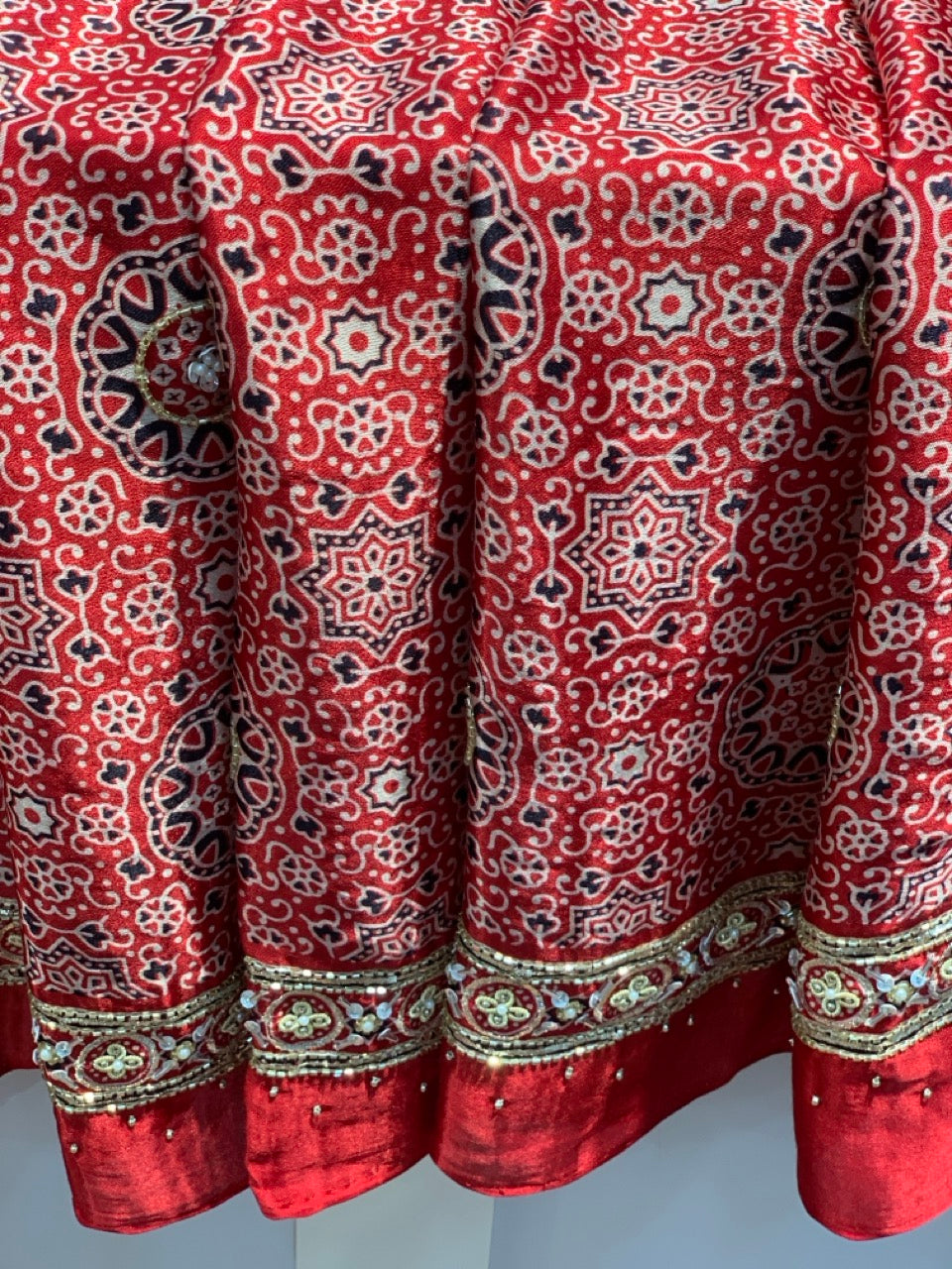 Red Ajrakh x Hand Embroidery