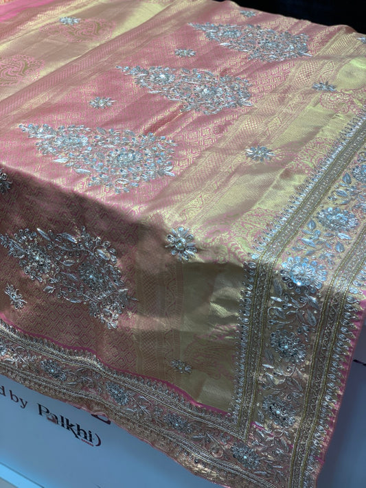 Peach Pure Kanjivaram x Hand Embroidery