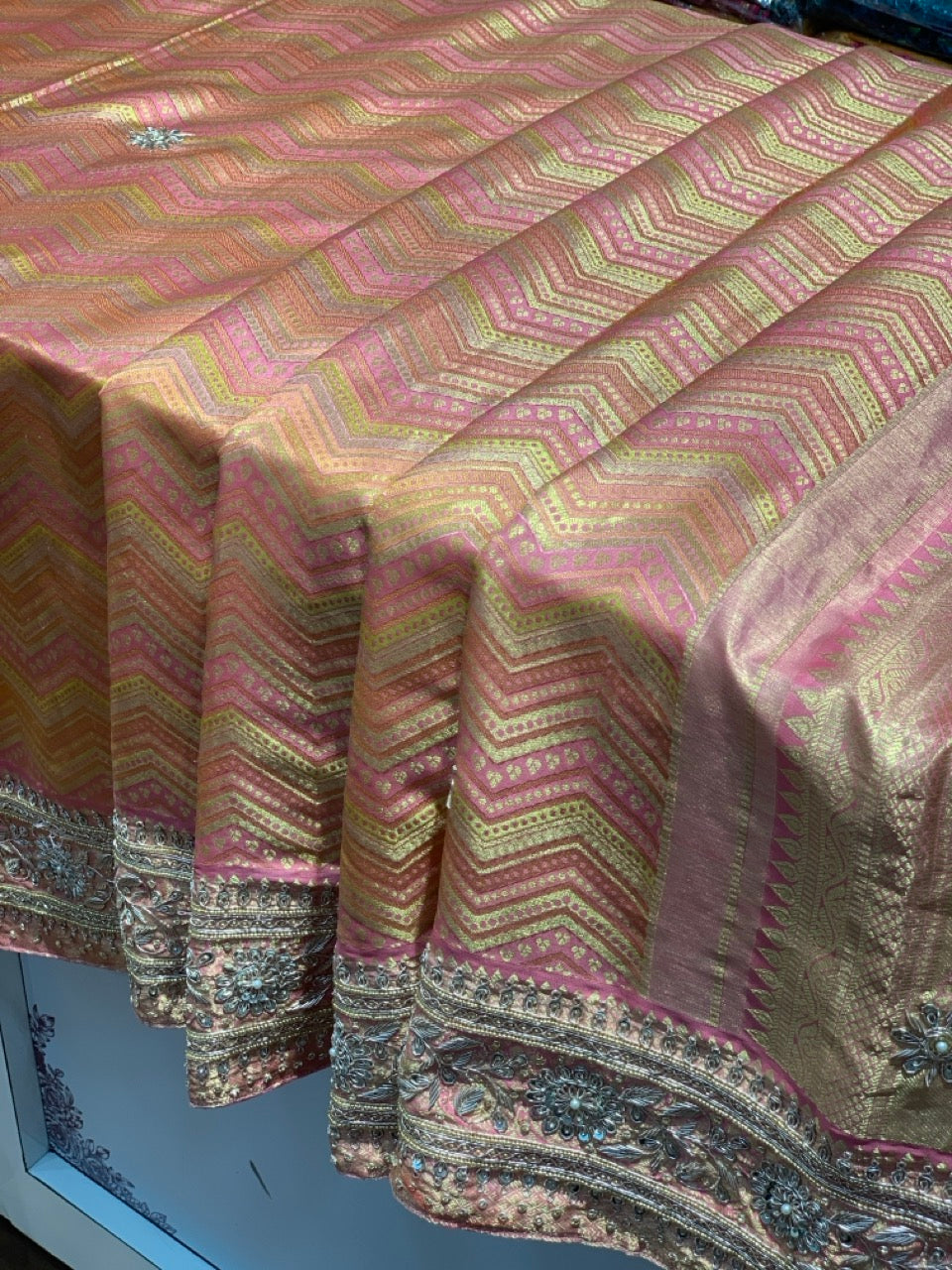 Peach Pure Kanjivaram x Hand Embroidery