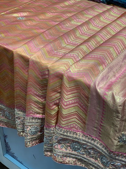 Peach Pure Kanjivaram x Hand Embroidery