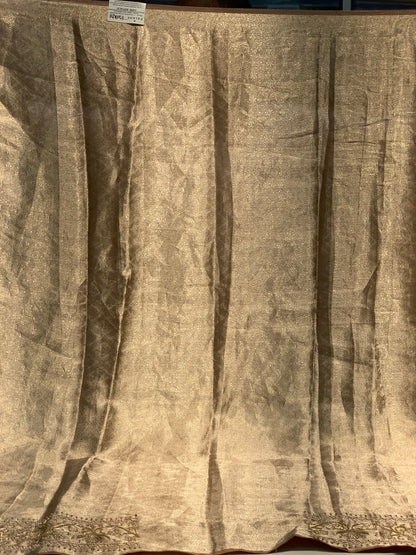 Light Brown Pure Banarasi Tissue x Hand Embroidery
