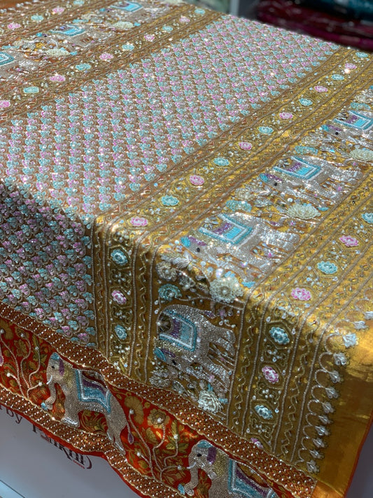 Gold Pure Kanjivaram x Hand Embroidery