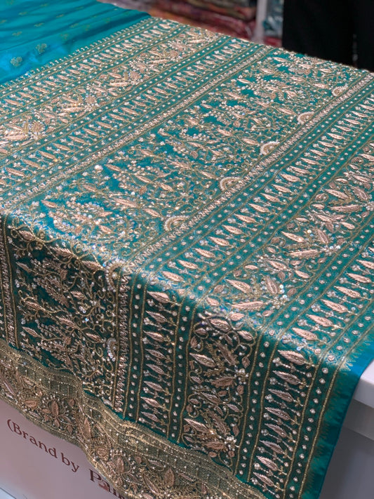 Rama Green Pure Kanjivaram x Hand Embroidery