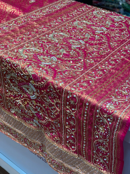 Rani Pink Kanjivaram x Hand Embroidery