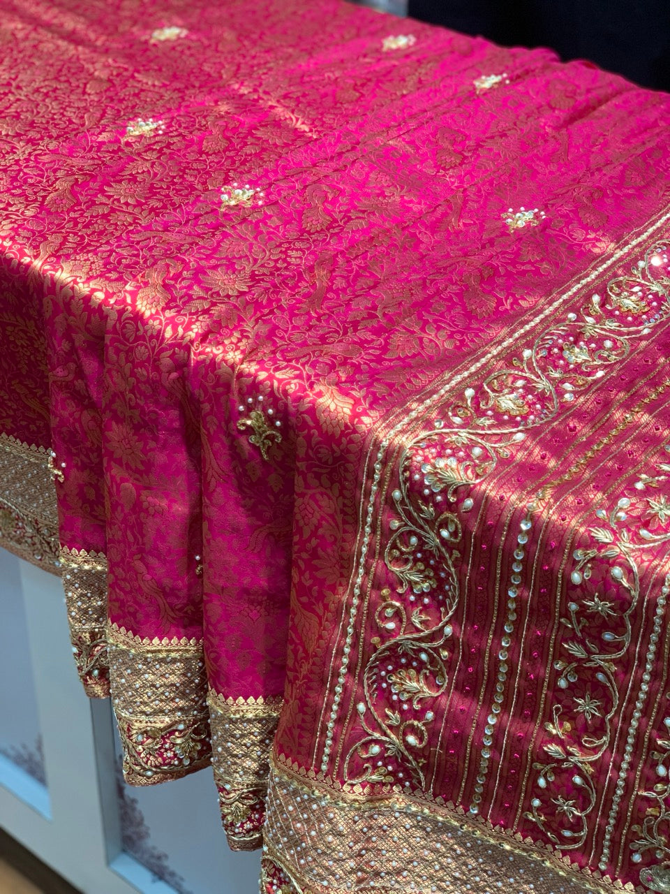 Rani Pink Kanjivaram x Hand Embroidery