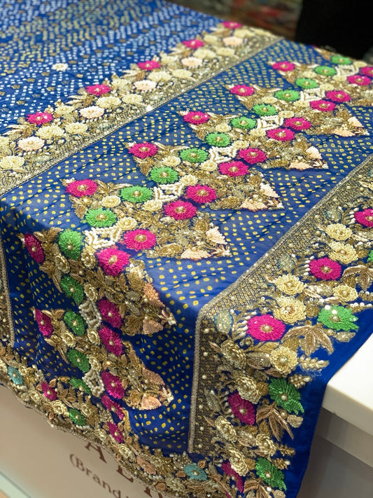 Royal Blue Rai Bandhej x Zardozi Hand Embroidery