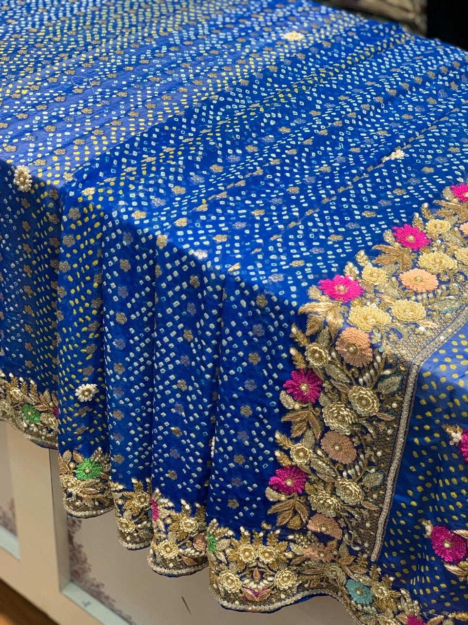 Royal Blue Rai Bandhej x Zardozi Hand Embroidery