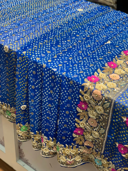 Royal Blue Rai Bandhej x Zardozi Hand Embroidery