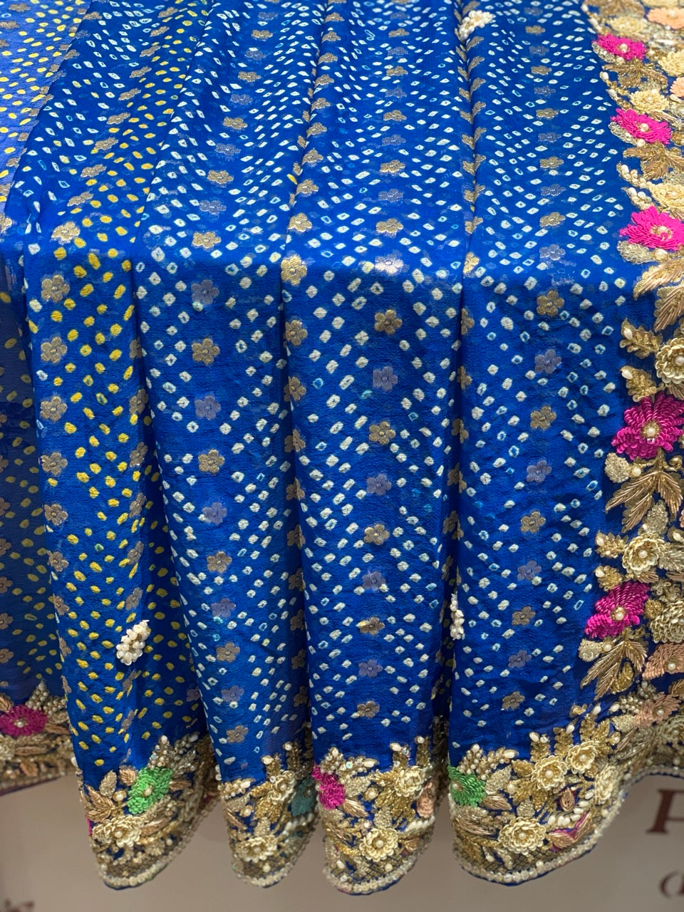 Royal Blue Rai Bandhej x Zardozi Hand Embroidery