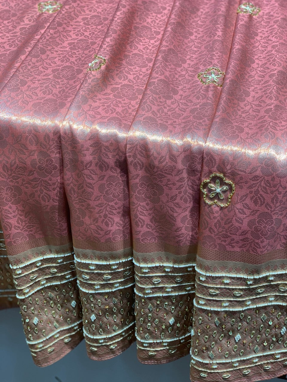 Peach Semi Kanjivaram x Hand Embroidery