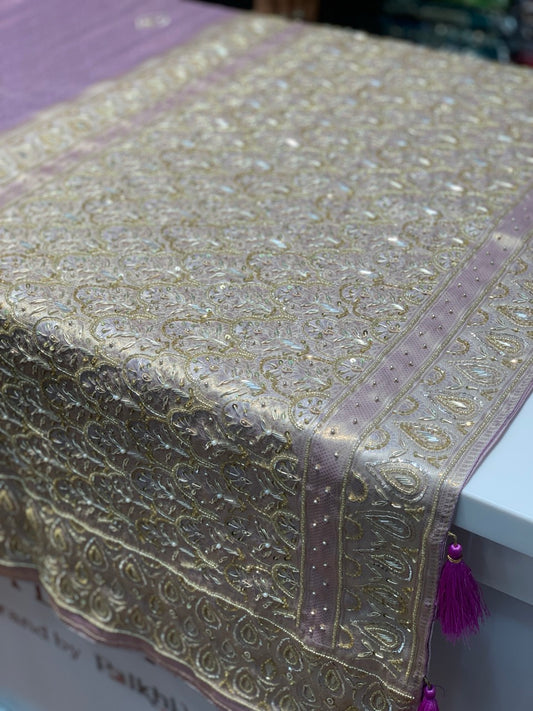 Lavender Semi Kanjivaram x Hand Embroidery