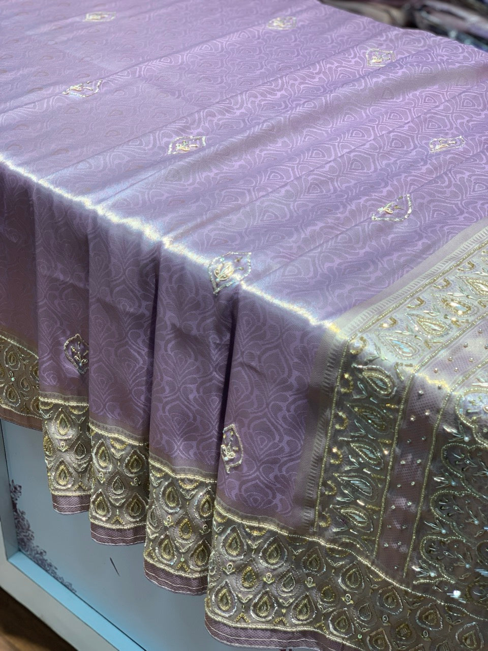 Lavender Semi Kanjivaram x Hand Embroidery
