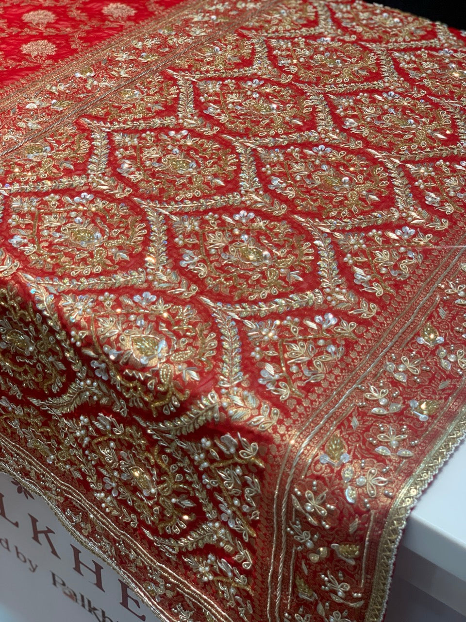 Red Jaal Georgette x Hand Embroidery