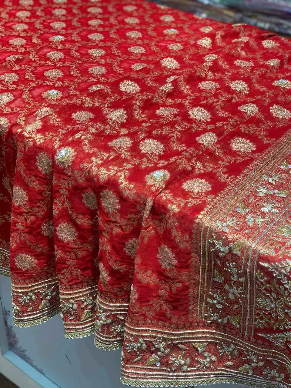 Red Jaal Georgette x Hand Embroidery