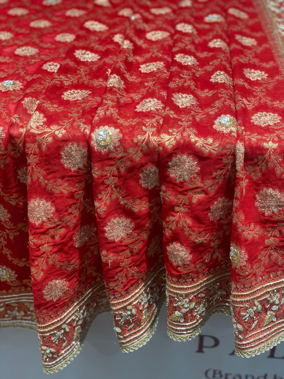 Red Jaal Georgette x Hand Embroidery