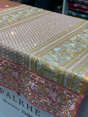 Pink Pure Kanjivaram With Meena Border x Hand Embroidery