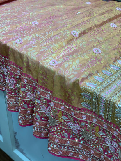 Pink Pure Kanjivaram With Meena Border x Hand Embroidery