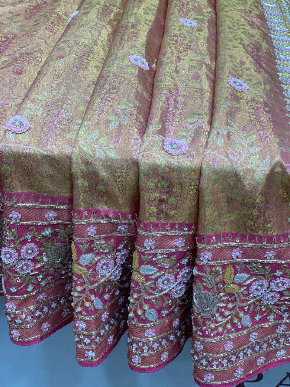 Pink Pure Kanjivaram With Meena Border x Hand Embroidery